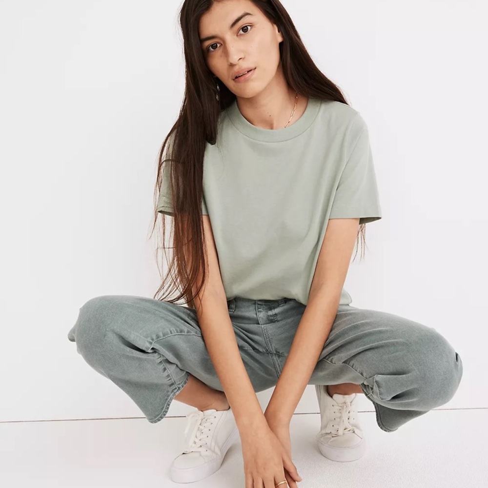 Madewell Supima Cotton Essential Tee T shirt in Blue and Green Sz Medium